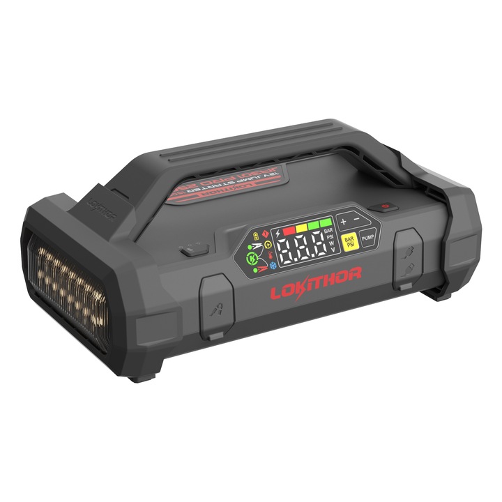 Jump Starter Lokithor JA301 PRO 12V 2500A, Compresor de aer, Powerbank 74Wh, Lanterna LED 300 lumeni, Portabil