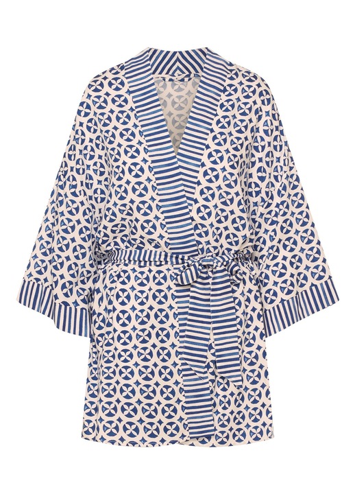 Halat dama de tip kimano Albastru-Alb Rekha Esotiq, Alb