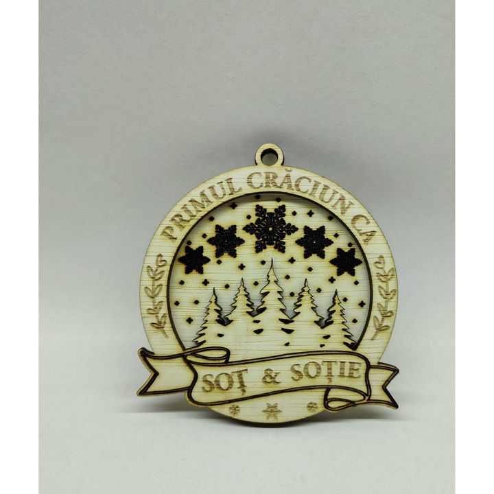 Glob Craciun 3D Lemn Natur Primul Craciun ca Sot si Sotie