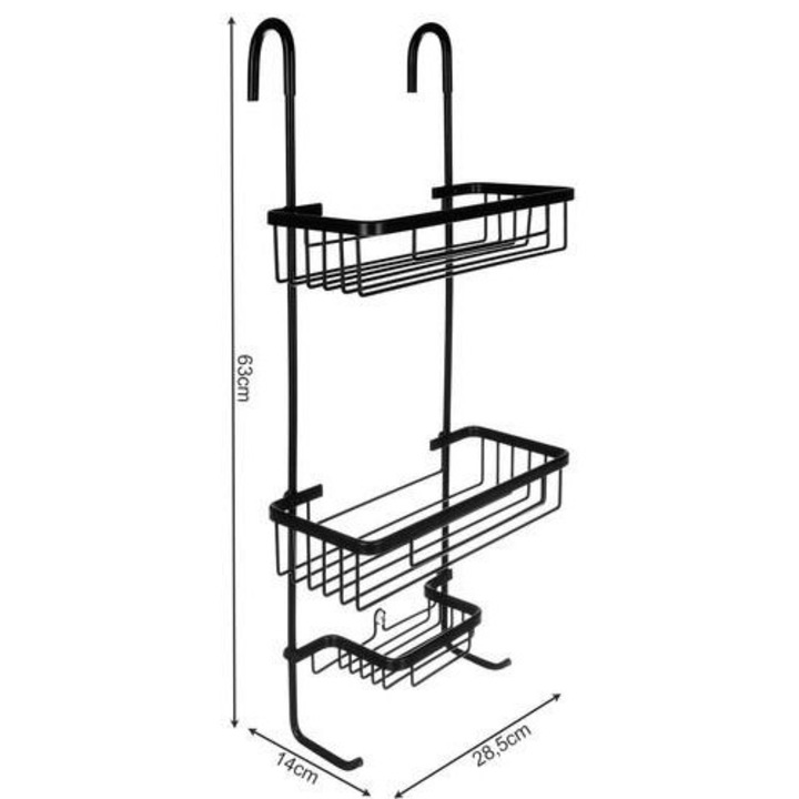 Etajera pentru baie, Smartech, aluminiu, 3 compartimente, negru, 63x14x28, 5cm