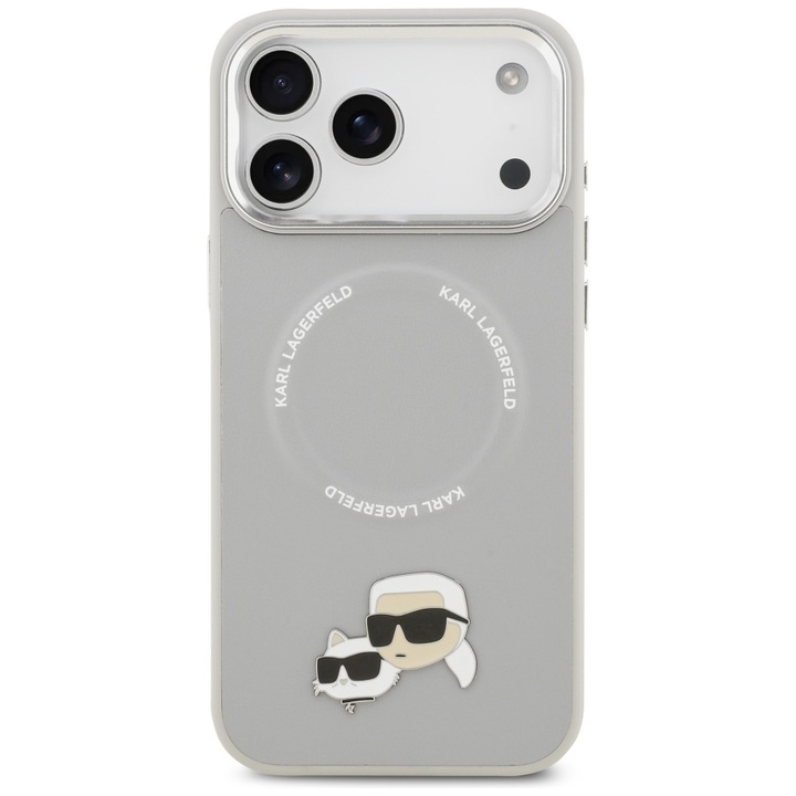 Karl Lagerfeld Karl & Choupette Pins MagSafe kompatibilis tok iPhone 17 Pro-hoz, Szürke