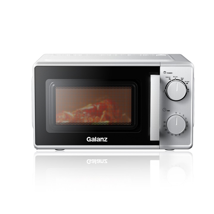 Cuptor cu microunde de blat Galanz, putere 700 W, platou rotativ, doua butoane, capacitate 20 litri, panou de control simplu, 6 setari de temperatura disponibile, temporizator flexibil 0-30 minute, 243 × 446 × 353 mm, Argintiu