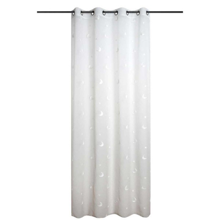 Cortina Stof, motiv de luna, 140x260cm, albastru-alb