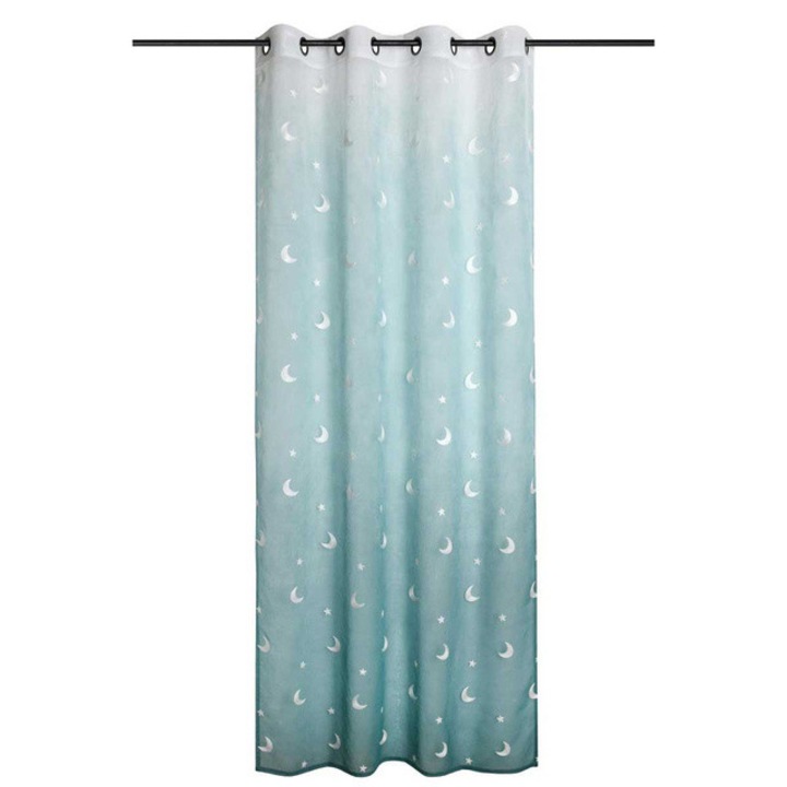 Perdea Stof cu motiv de luna 140x260cm, alb, pentru dormitor si camera de copii