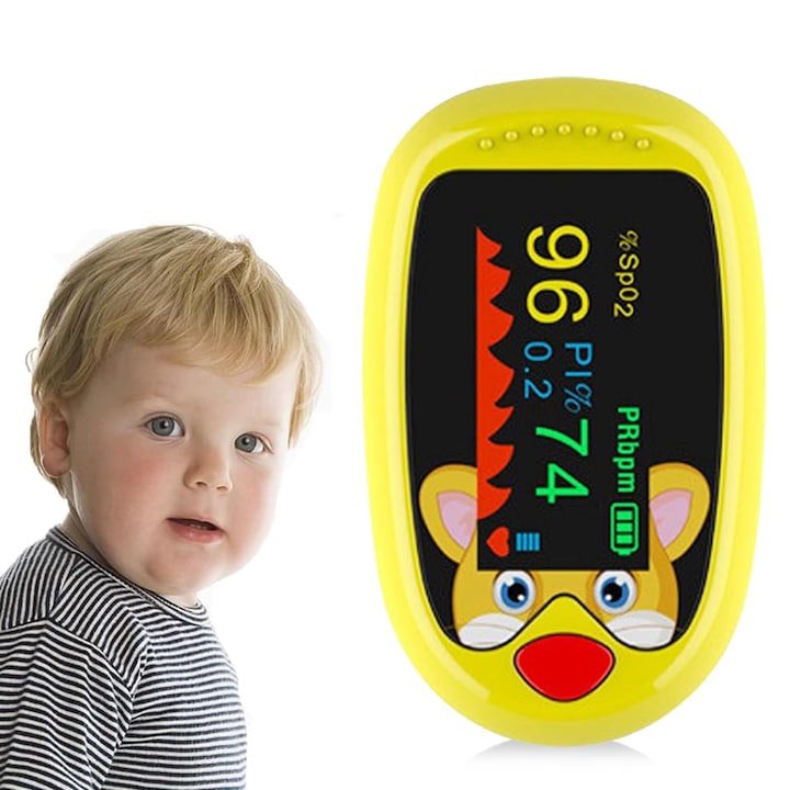 Oximetru profesional pentru deget, masurare automata/oprire automata, durata de viata extinsa a bateriei, potrivit pentru sugari, copii si varstnici, galben