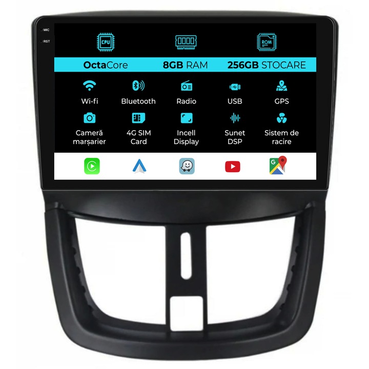 Navigatie Dedicata Peugeot 207 (2006-2015), 9Inch, 8Gb Ram, 256Gb Stocare, Carplay