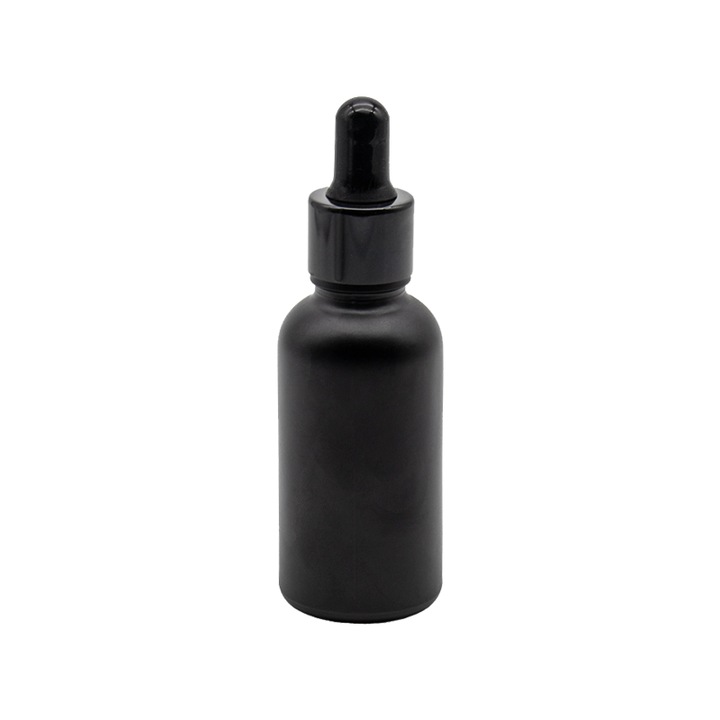 Recipient sticla neagra 30 ml si pipeta, cauciuc negru, Flory