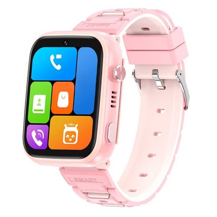 Ceas Smartwatch copii LUMAUDiO® TinyTrail 4G cu GPS, apel video, functie spion, control parental, camera frontala, rezistent la apa IP67, ROZ
