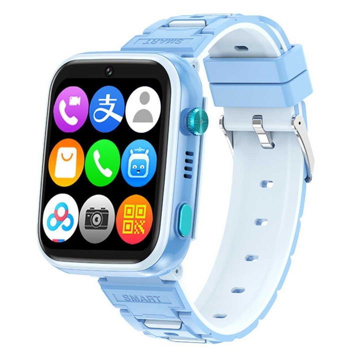 Ceas Smartwatch copii LUMAUDiO® TinyTrail 4G cu GPS, apel video, functie spion, control parental, camera frontala, rezistent la apa IP67, Albastru