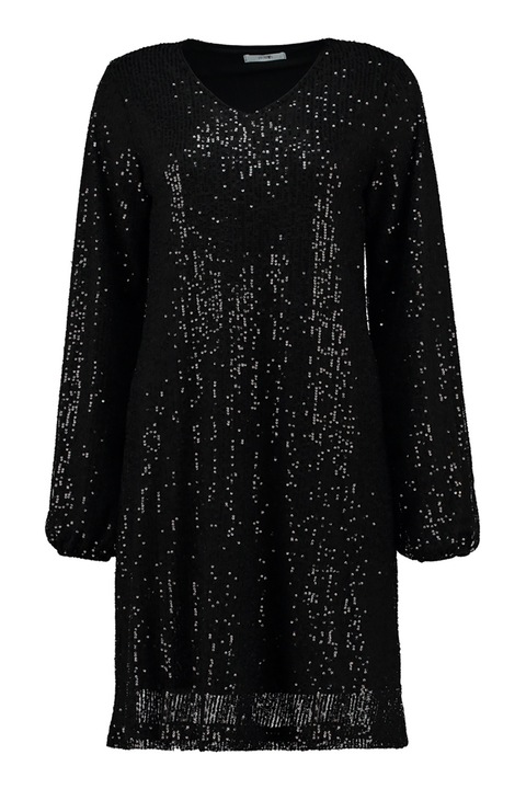 Hailys, Rochie cu paiete cu maneci lungi, Negru/Argintiu