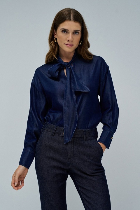 Salsa Jeans, Bluza din lyocell cu funda din panglici, Bleumarin