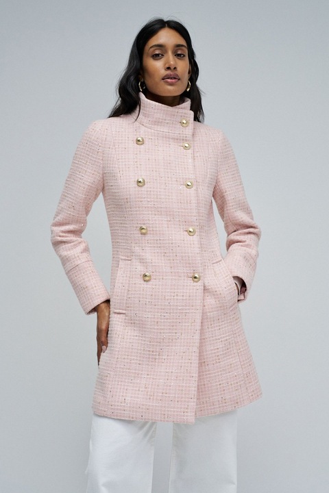 Salsa Jeans, Palton din amestec de lana cu buzunare laterale, Roz pal