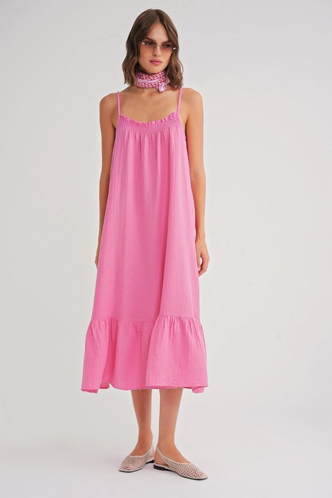 Rochie Midi HiCCUP, cu volan, roz pudrat, textil