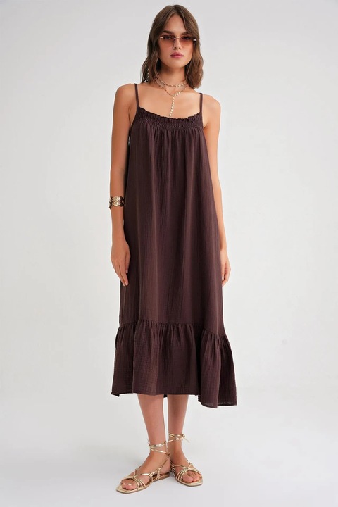 Rochie midi HiCCUP din muselina, maro, textil