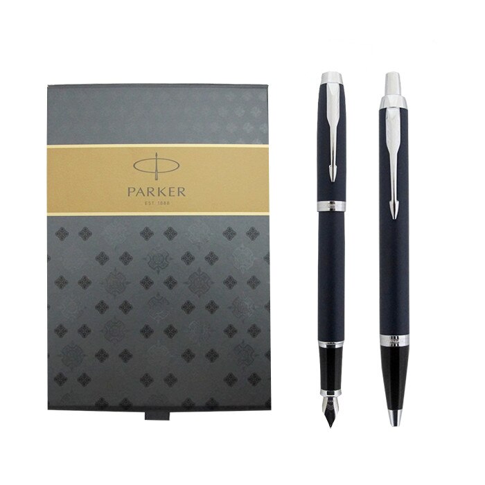 Set pix+stilou Parker IM Royal albastru mat cu accesorii cromate