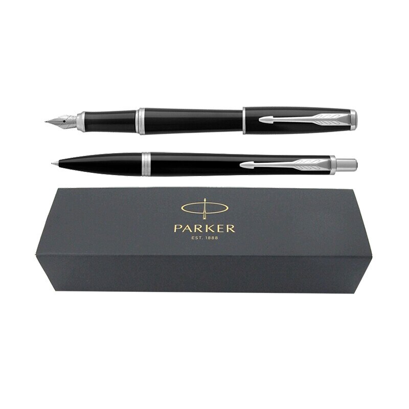 Set pix+stilou Parker Urban Royal negru lucios cu accesorii cromate