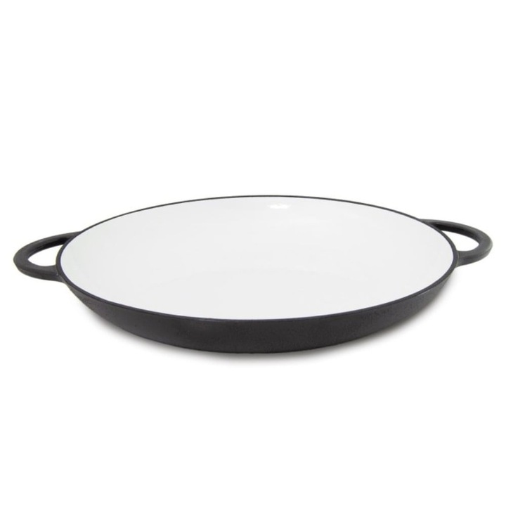 Tigaie emailata din fonta, 35 cm, plata, cu manere, Tragar