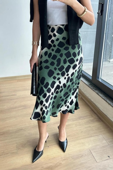 Fusta midi HiCCUP, leopard, kaki, Kaki