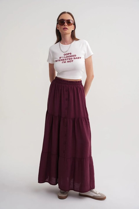 Fusta maxi HiCCUP, talie inalta, burgundy, textil