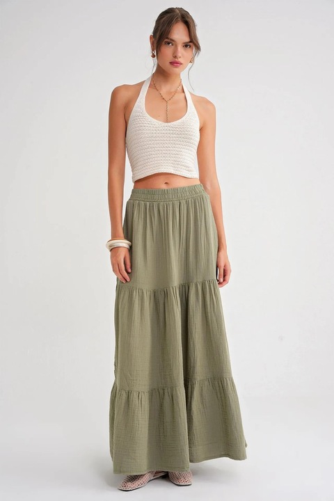 Fusta maxi, HiCCUP, bumbac, verde salvie