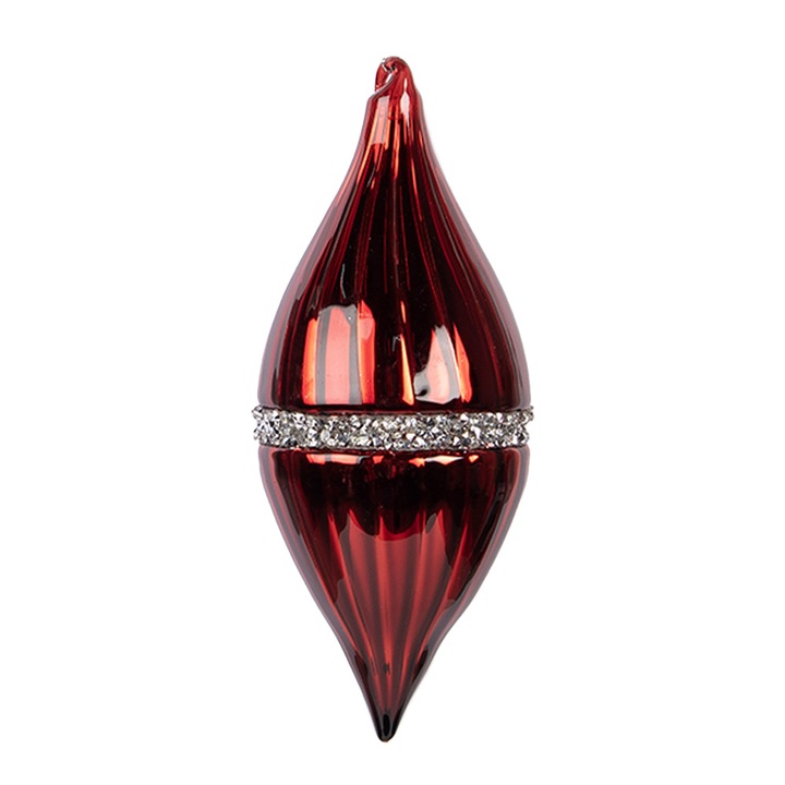 Комплект 6 коледни топки за елха, червено стъкло, Ø 8x18 см