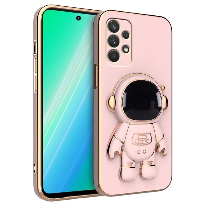 Husa Telefon 2in1, Flippy, Compatibila Samsung Galaxy S24 Ultra, Carcasa TPU cu Suport Inclus Tip Astronaut, Protectie Camere, Roz
