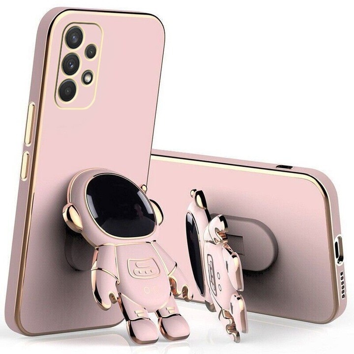 Husa Telefon 2in1, Flippy, Compatibila Samsung Galaxy S24 Ultra, Carcasa TPU cu Suport Inclus Tip Astronaut, Protectie Camere, Roz