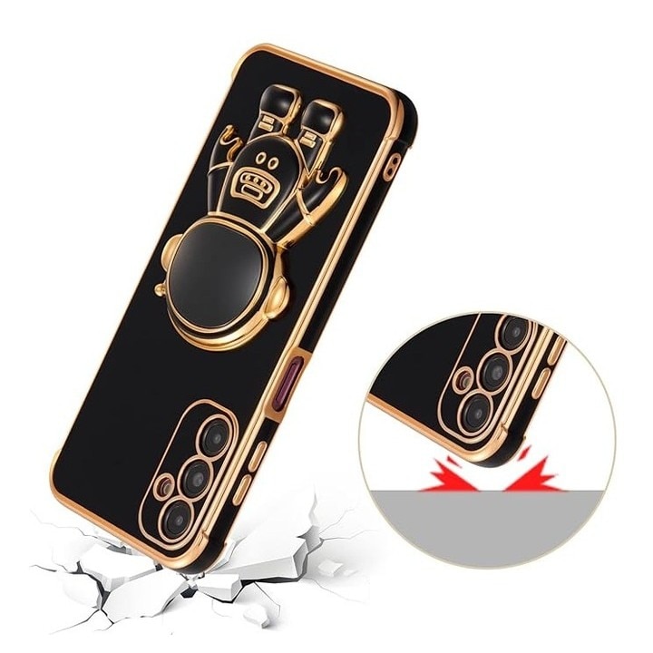Husa Telefon 2in1, Flippy, Compatibila Samsung Galaxy S24 Plus, Carcasa TPU cu Suport Inclus Tip Astronaut, Protectie Camere, Negru