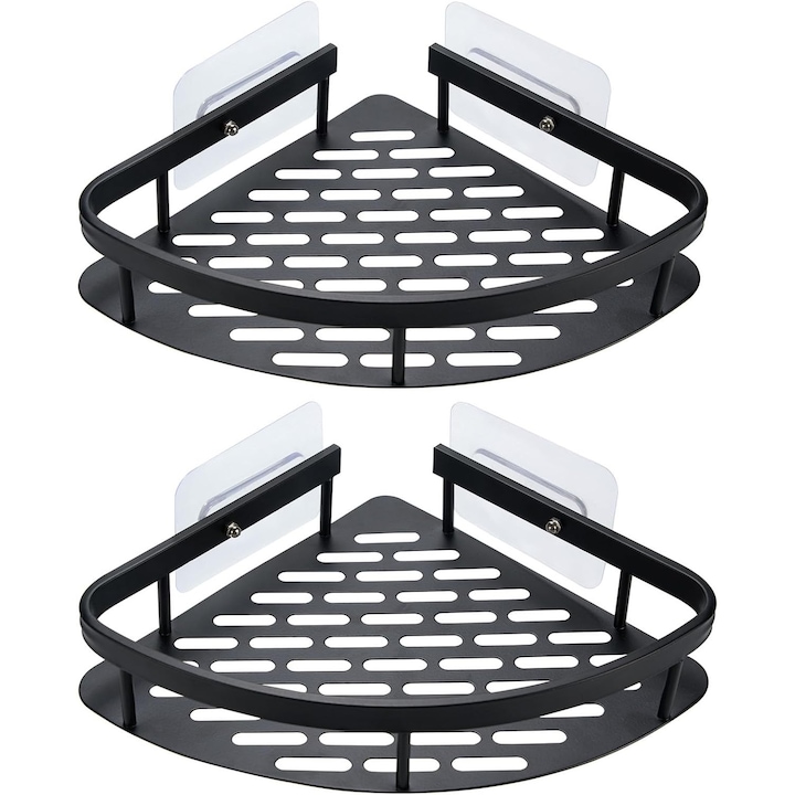 Set de 2 rafturi de baie Luckylu, aluminiu, rezistente la rugina, negre, 28x21x5cm