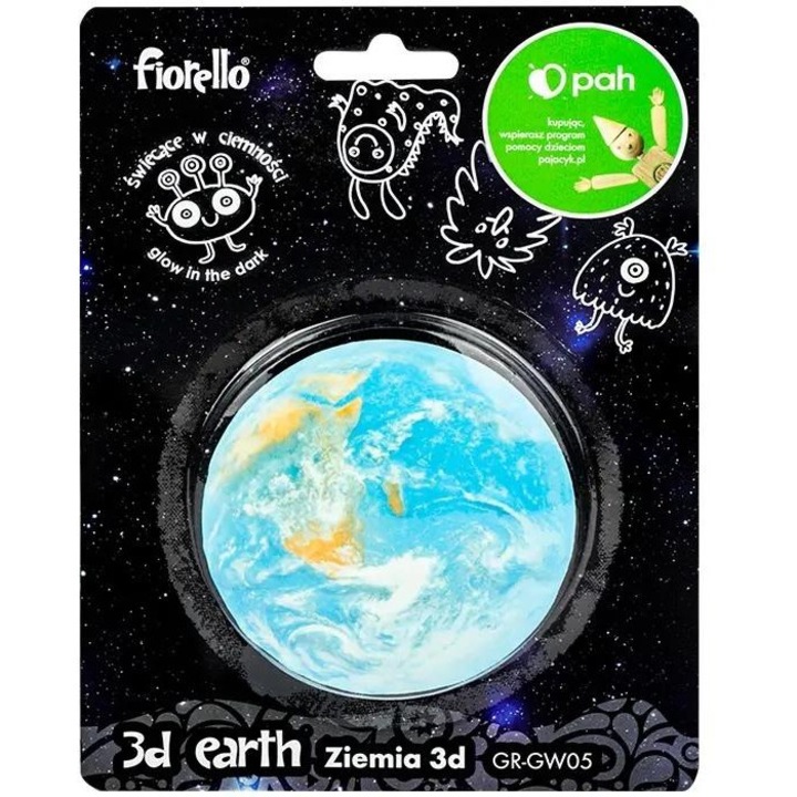 Sticker decorativ 3D FIORELLO Ziemia, 8,5cm, efect fluorescent