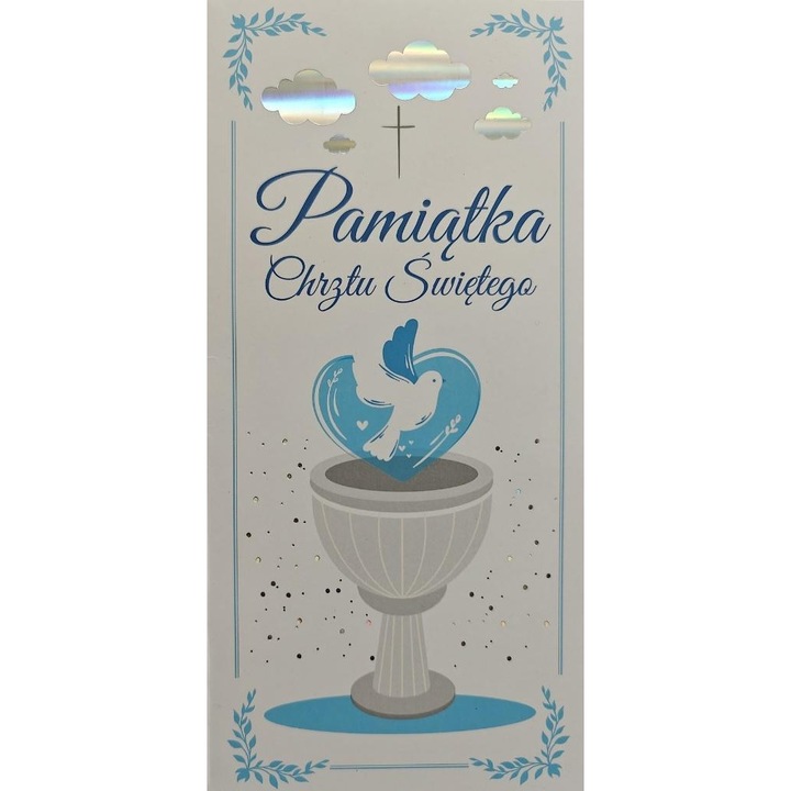 Karnet felicitare, YEKU, chrzest baiat, uszlachetnit zloceniem holograficznym