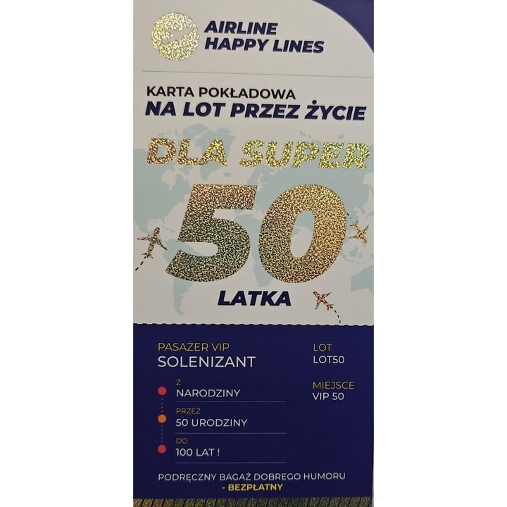 Felicitare YEKU, karnet 50 de ani, cu zambete, aurie, 10x15cm