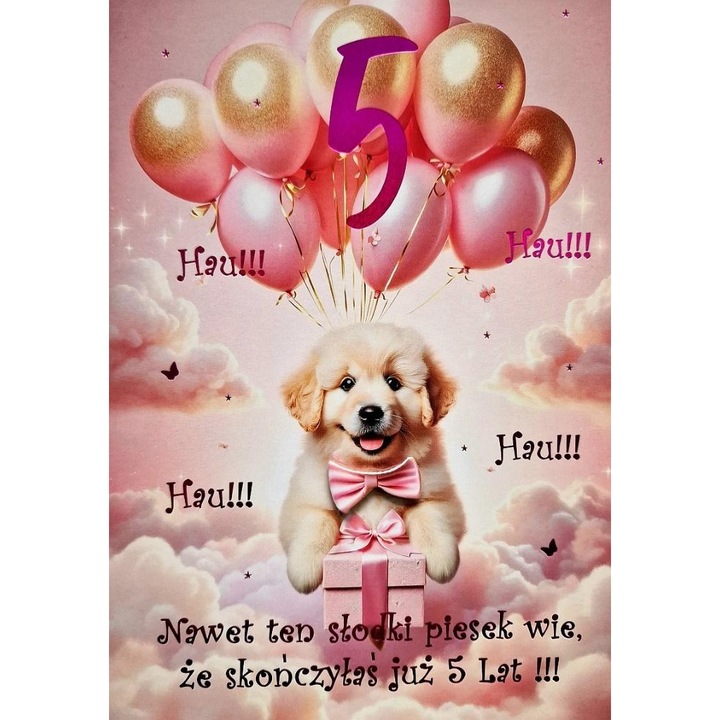 Felicitare YEKU Urodziny 5, cu elemente decorative, zaltuita, 10x15cm