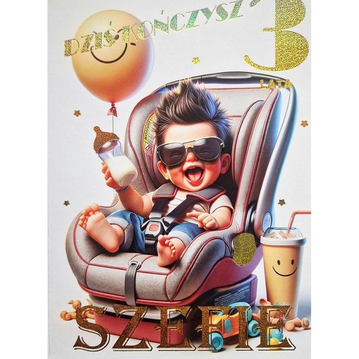 Felicitare YEKU Urodziny 3K, cu elemente decorative, zacire, 10x15cm