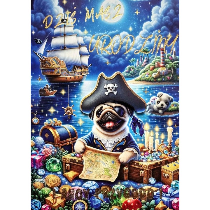 Felicitare YEKU Urodzinki Mops, cu elemente decorative, 3K