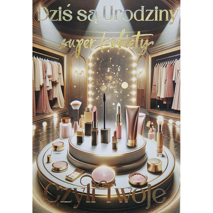 Felicitare YEKU Urodziny Make up, cu elemente decorative, zaltuita, 10x15cm