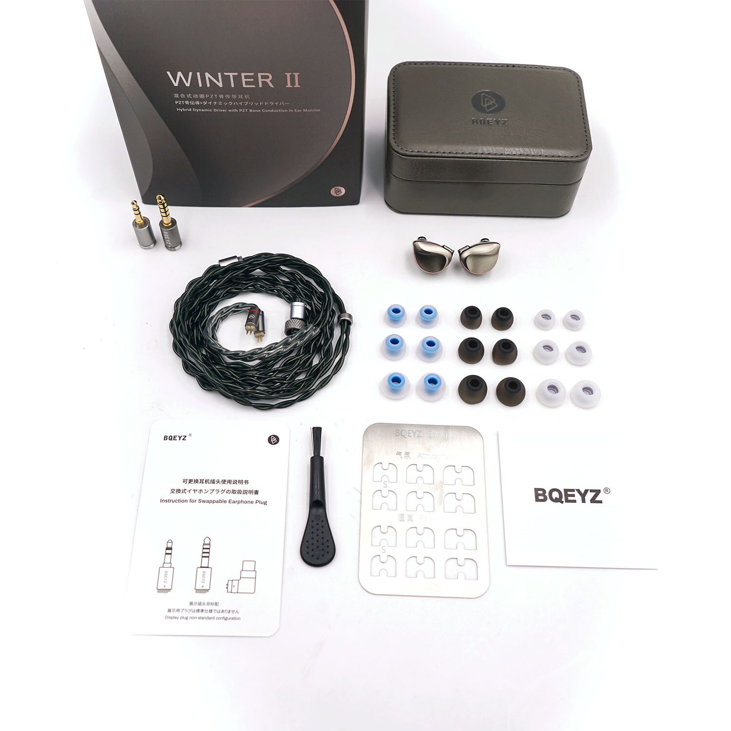 Casti cu fir BQEYZ Winter2 HiFi 3.5&4.4&typec IEM neted pe trei benzi, conductie osoasa, tehnologie hibrida monitorizare, sunet echilibrat si bland, pentru jocuri cu fir, gri