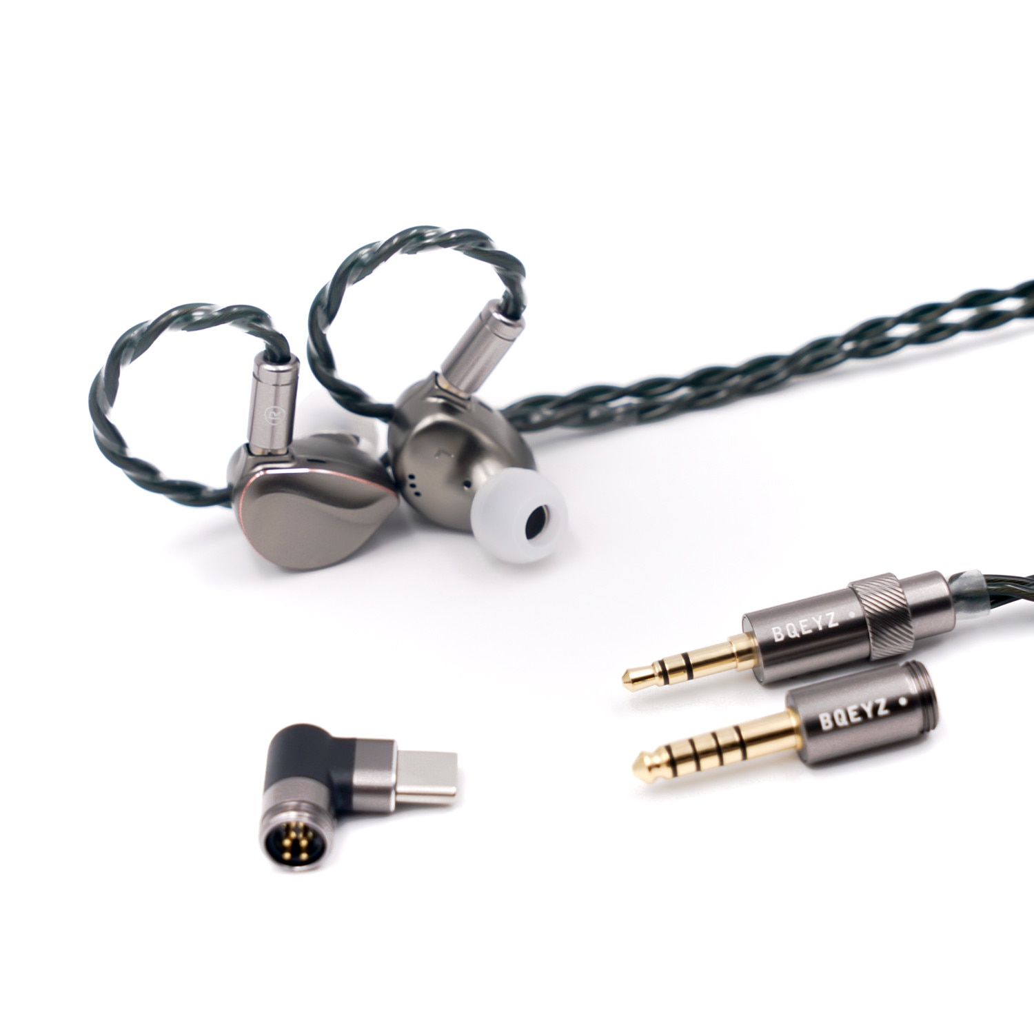 Casti cu fir BQEYZ Winter2 HiFi 3.5&4.4&typec IEM neted pe trei benzi, conductie osoasa, tehnologie hibrida monitorizare, sunet echilibrat si bland, pentru jocuri cu fir, gri