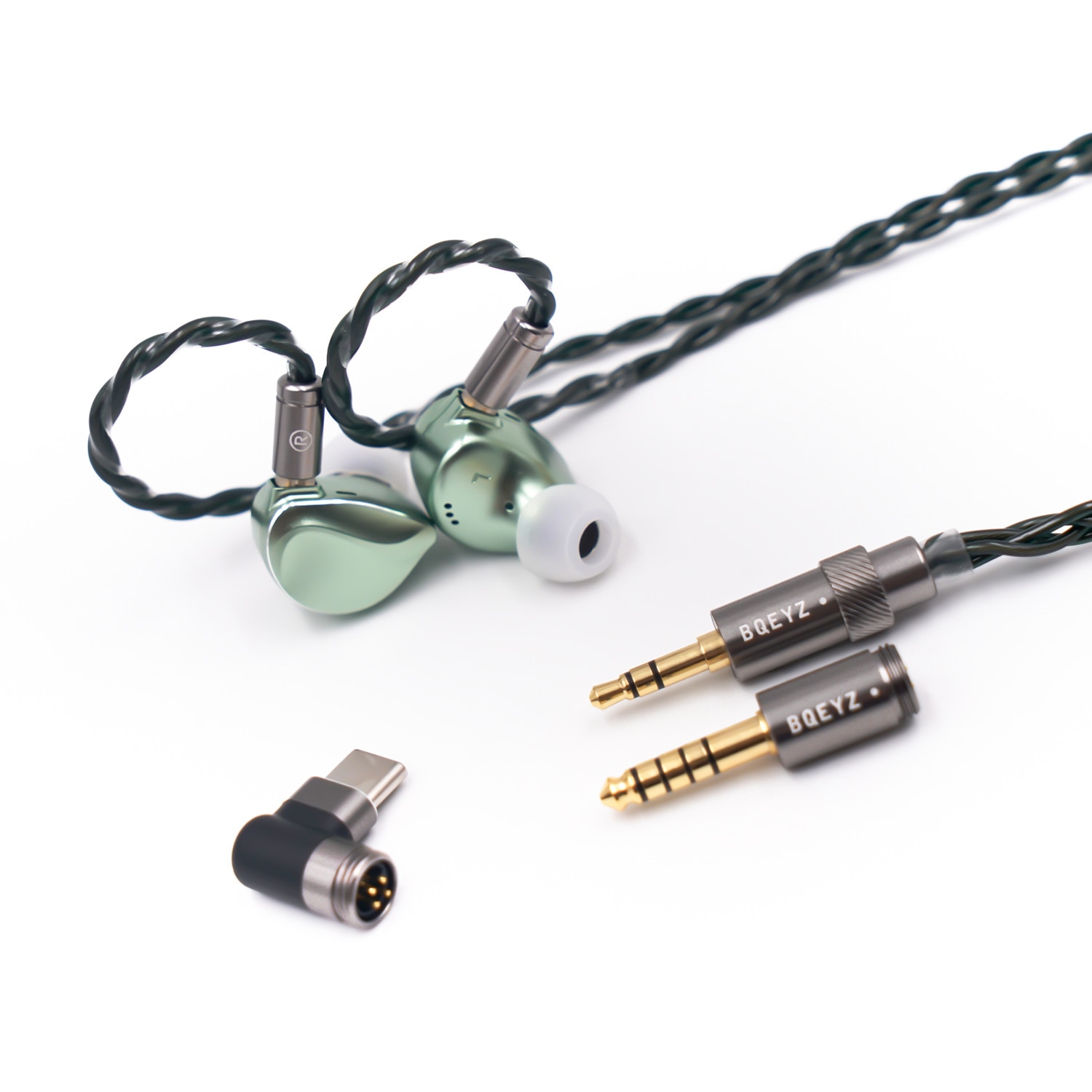 Casti cu fir BQEYZ Winter2 HiFi 3.5&4.4&typec IEM neted pe trei benzi, conductie osoasa, tehnologie hibrida monitorizare, sunet echilibrat si bland, pentru jocuri cu fir, verde