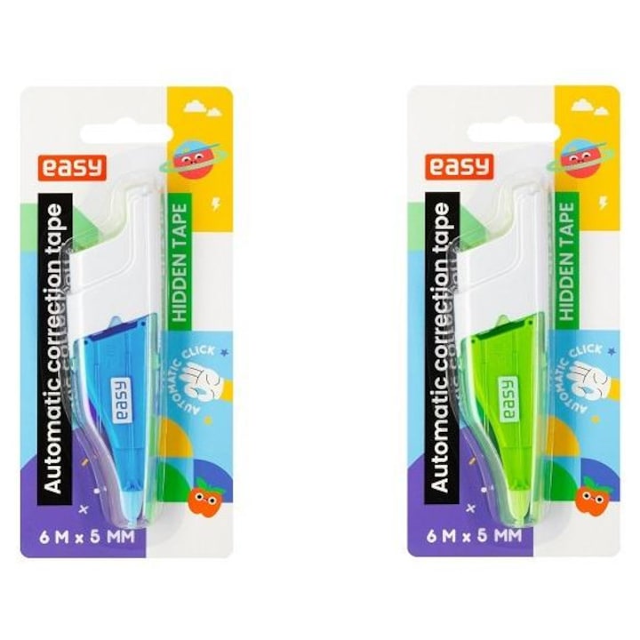 Corector in banda Easy Stationery, 6m x 5mm, set 12 bucati, culori mixte