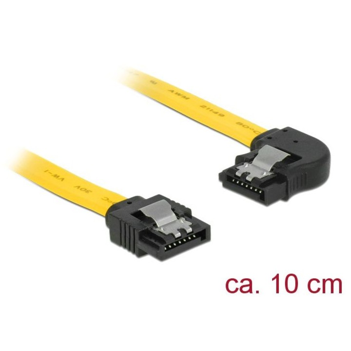 DeLock SATA кабел за данни 6 Gb/s, 10 см, жълт, ляв конектор