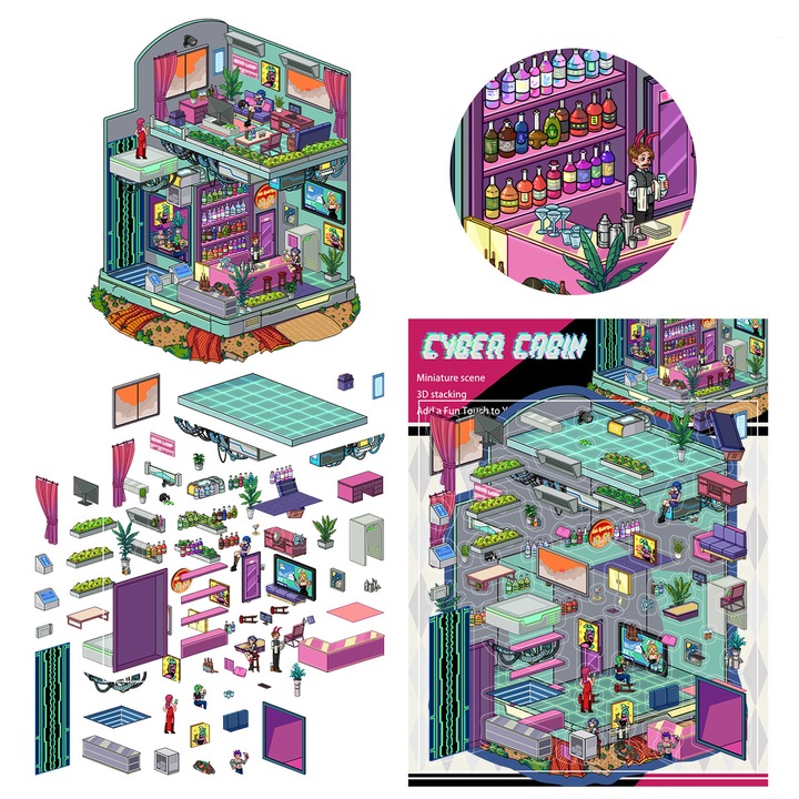 Декоративни стикери, миниатюрен свят, 3D къща, многоцветни