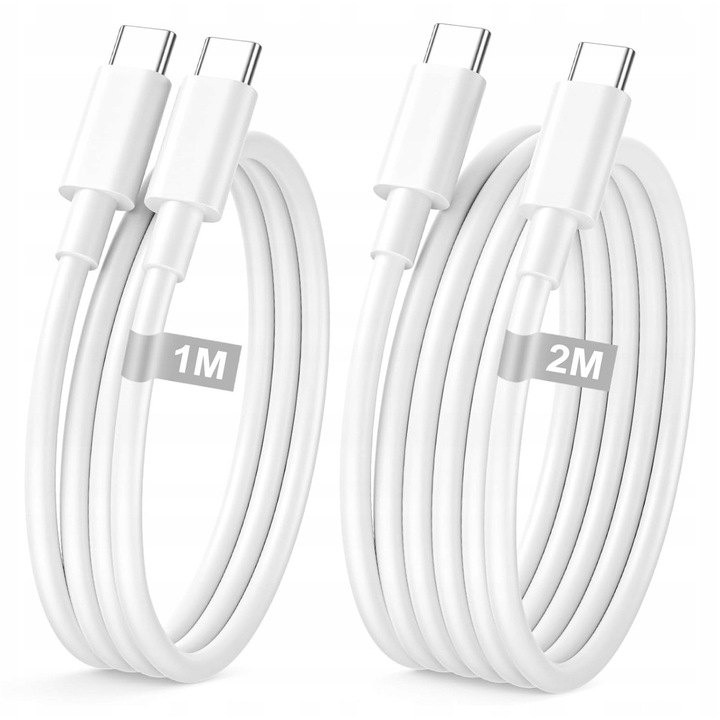 Cabluri de date USB-C 2Pack 1m+2m, 60W, alb, pentru iPhone 15/16