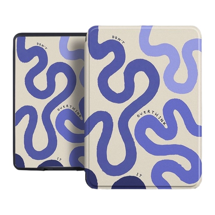 Husa pentru Kindle 2024 / Kindle 2022 11th Generation, OOGuai, 6 inch, carcasa moale, trezire automata si somn, Linii albastre si violete