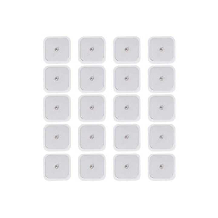 Electrozi de electroterapie autoadezive, 20 unitati, 5x5cm, reutilizabile, alb