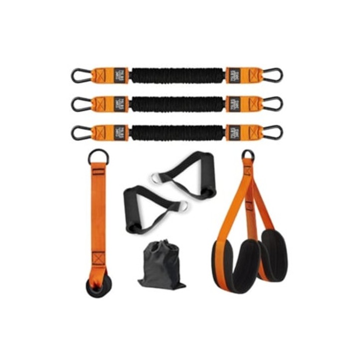 Set benzi elastice rezistente 225 lb cu suport pentru genunchi si glezne, prindere usa, manere Slowmoose