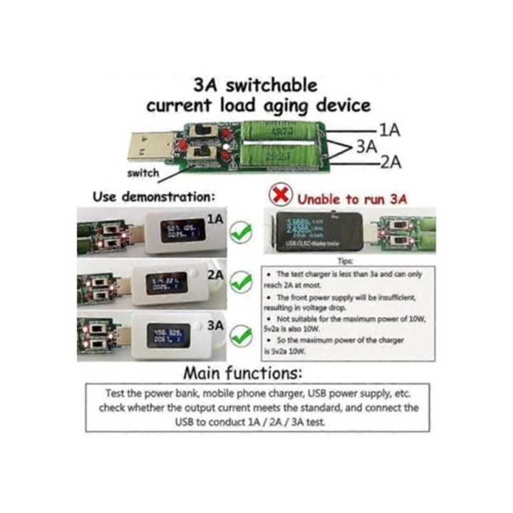 Tester USB C 2-in-1, ecran colorat, multimetru digital IPS, masurare tensiune, curent, putere