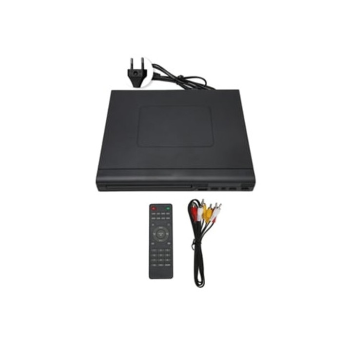 Player DVD Mini HD cu USB 2.0, telecomanda, cablu RCA pentru TV, 110-240V
