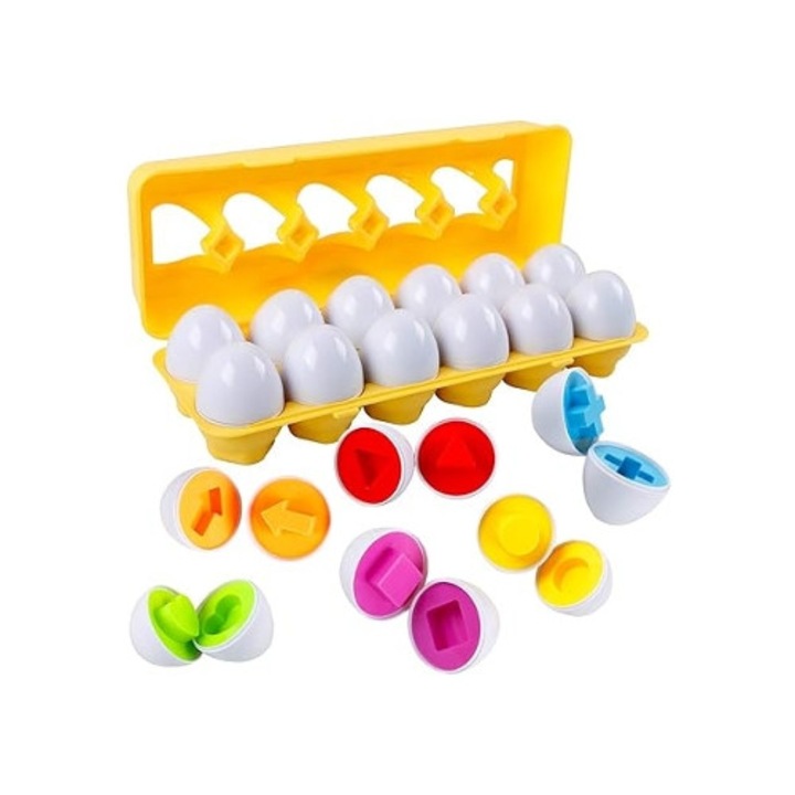 Jucarie educativa Montessori, oua din plastic, forme si culori diferite, set