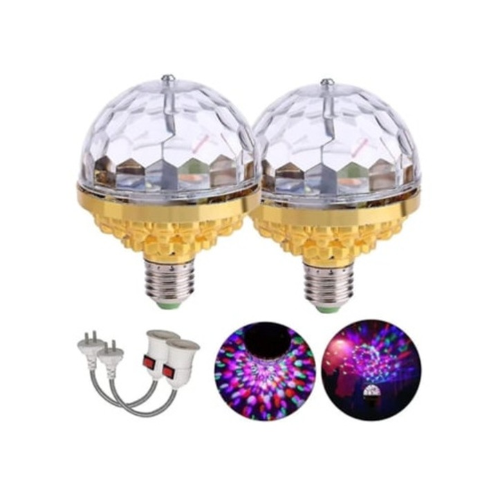Forgó varázsgömb partifények, 2 db RGB LED stroboszkóp lámpa szett